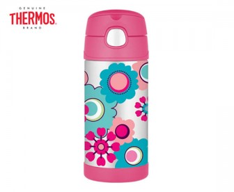 Thermos 膳魔师 不锈钢真空保温吸管杯 玫红色花朵 355毫升 Thermos 膳魔师 不锈钢真空保温吸管杯 玫红色花朵 355毫升